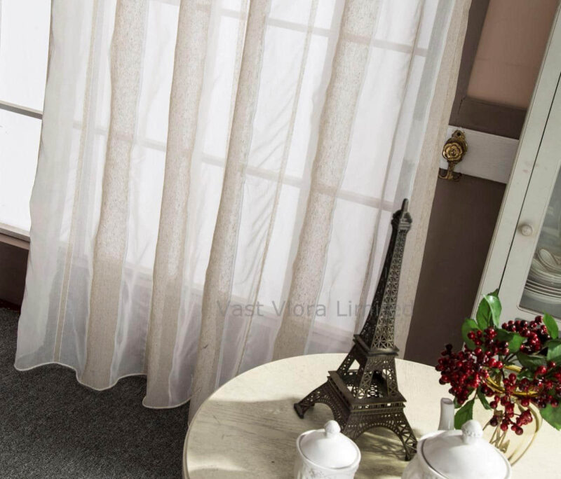 Modern Linen Offwhite Striped Snow Sheer Tulle Curtains - Image 6