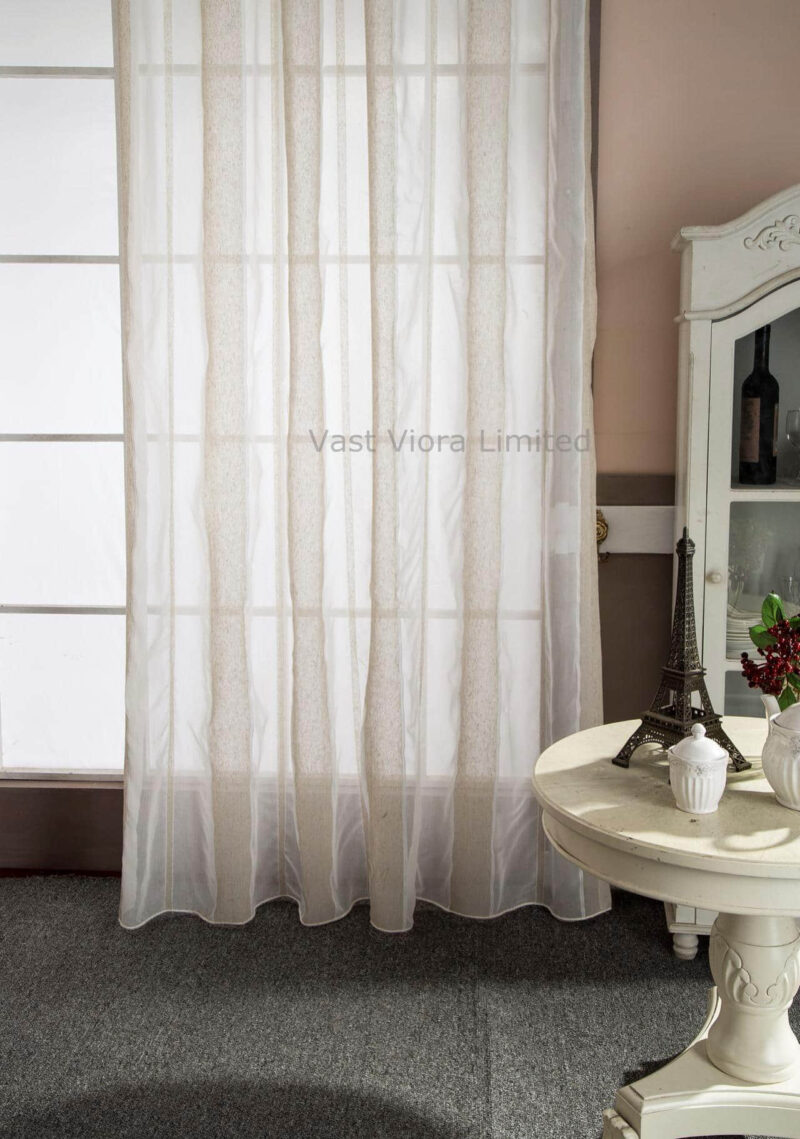 Modern Linen Offwhite Striped Snow Sheer Tulle Curtains