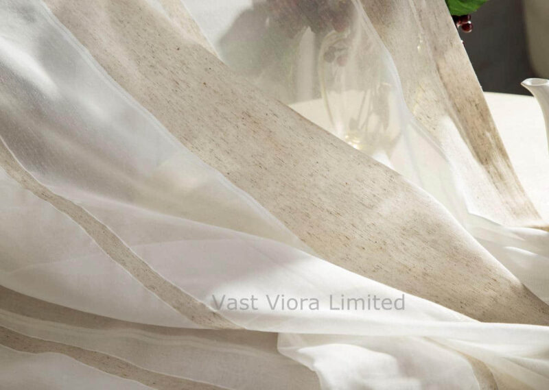 Modern Linen Offwhite Striped Snow Sheer Tulle Curtains - Image 2