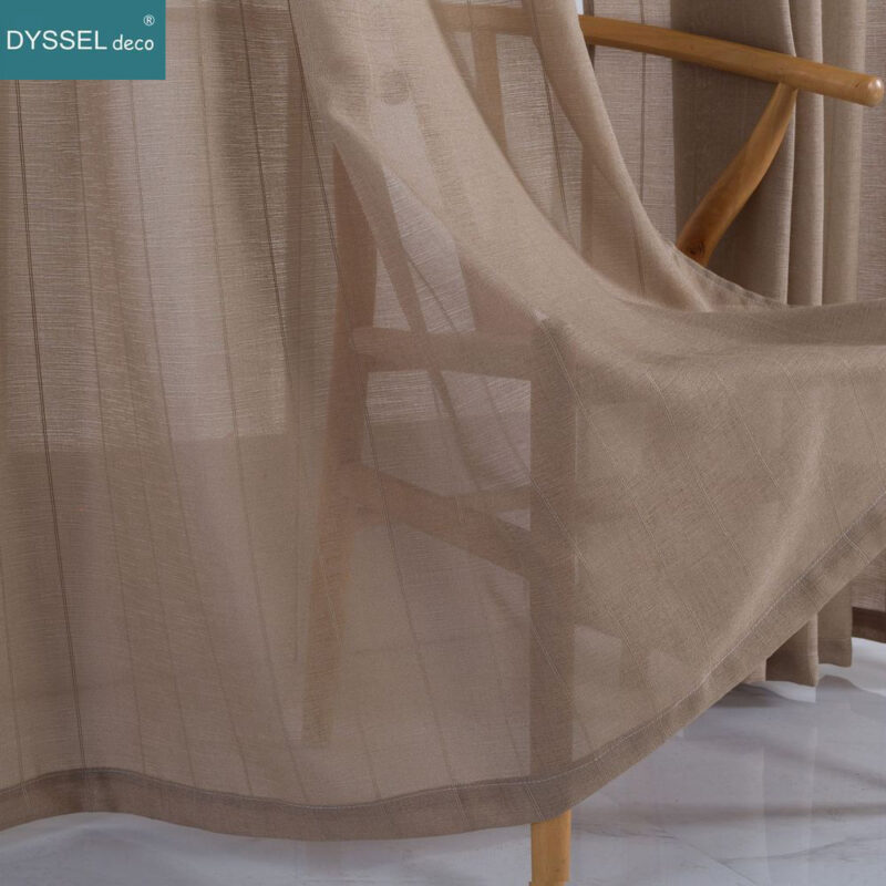 Modern Natural Linen Stripe Sheer Curtain - Image 5