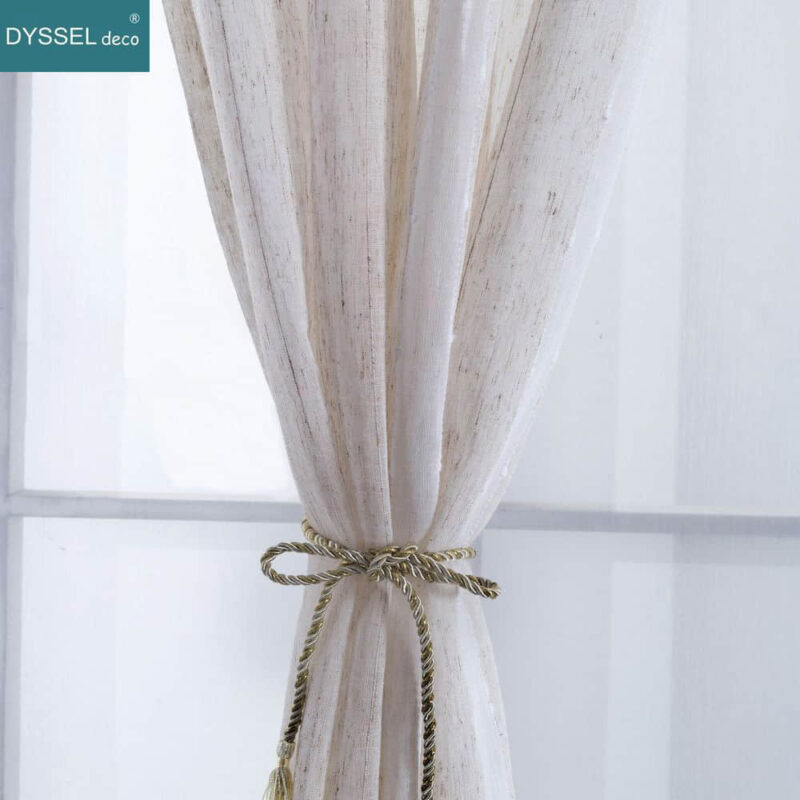 Retro Decorative Linen Striped Home Tulle Sheer Window Curtains - Image 4