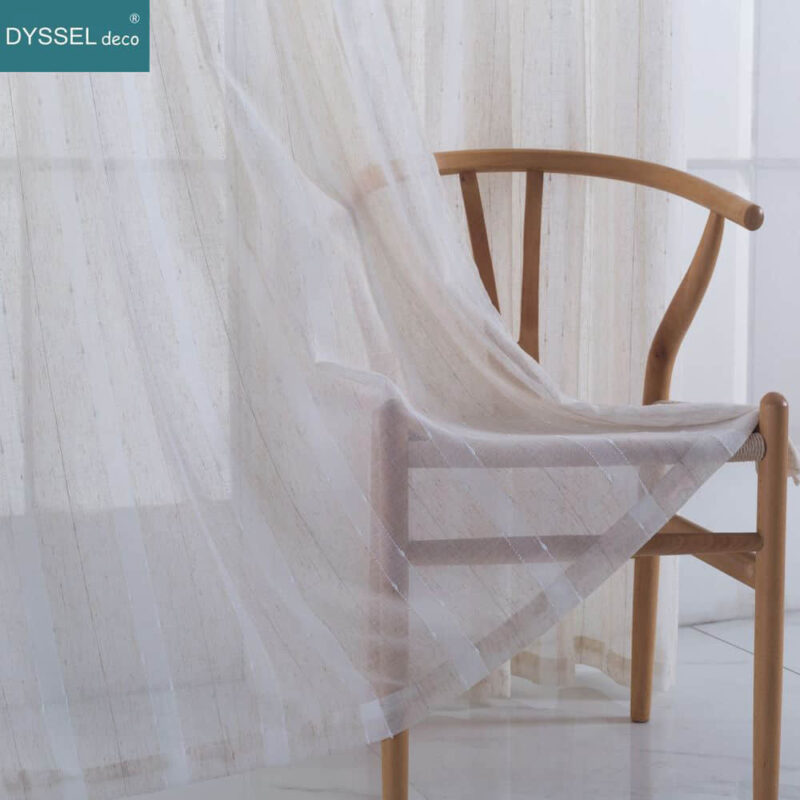 Retro Decorative Linen Striped Home Tulle Sheer Window Curtains - Image 5