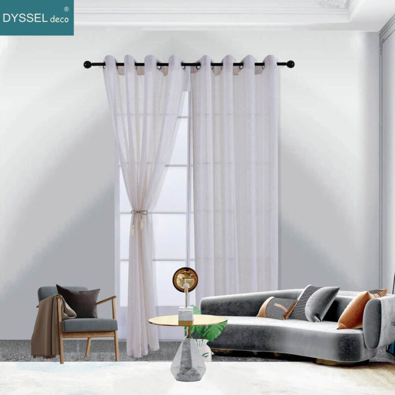 Retro Decorative Linen Striped Home Tulle Sheer Window Curtains - Image 2