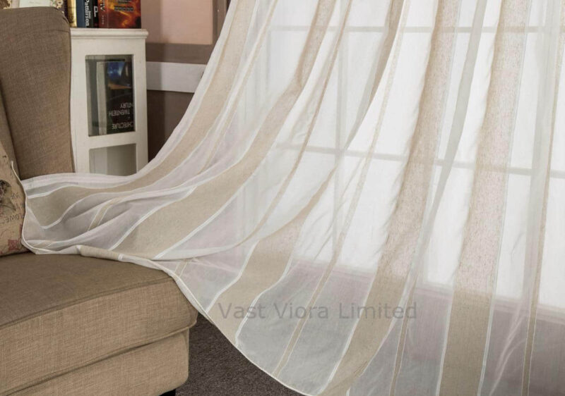 Modern Linen Offwhite Striped Snow Sheer Tulle Curtains - Image 3