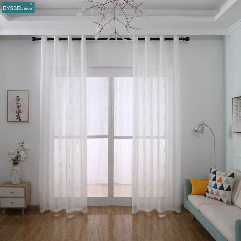 Modern Decorative Linen Striped Home Sheer Tulle Kitchen Curtain - Image 2