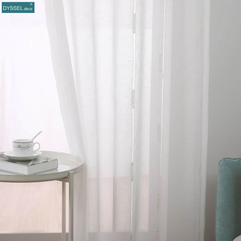 Modern Decorative Linen Striped Home Sheer Tulle Kitchen Curtain - Image 3