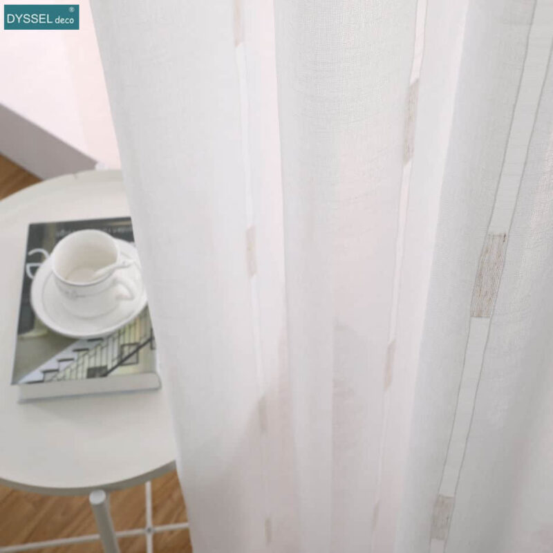 Modern Decorative Linen Striped Home Sheer Tulle Kitchen Curtain - Image 4