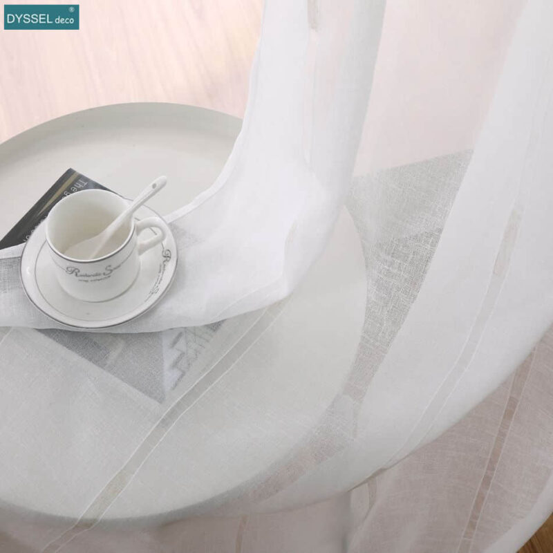 Modern Decorative Linen Striped Home Sheer Tulle Kitchen Curtain - Image 5