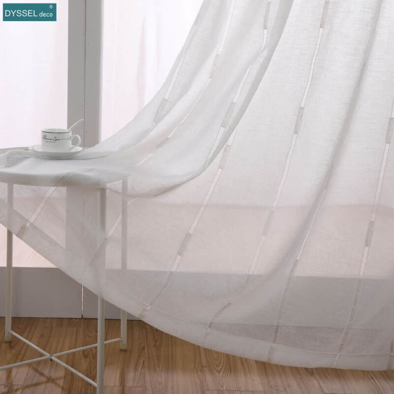 Modern Decorative Linen Striped Home Sheer Tulle Kitchen Curtain