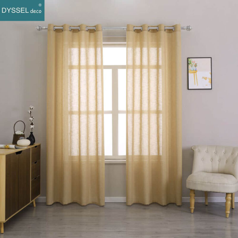 Elegant Natural Linen Tulle Solid sheer Window Treatments Curtain - Image 2