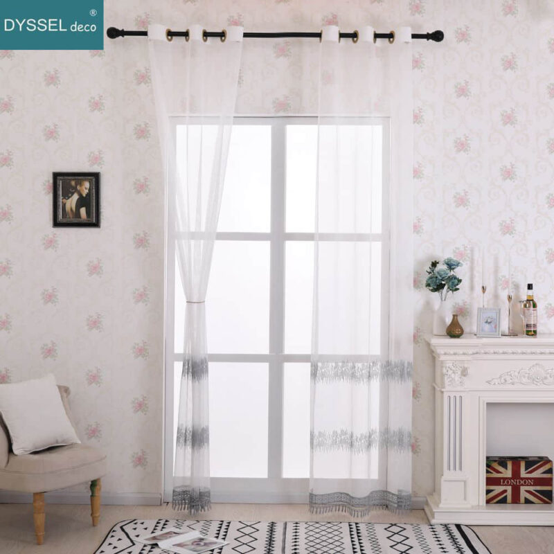 Embroidery Floral Sheer Curtains Window Panels for Living Room