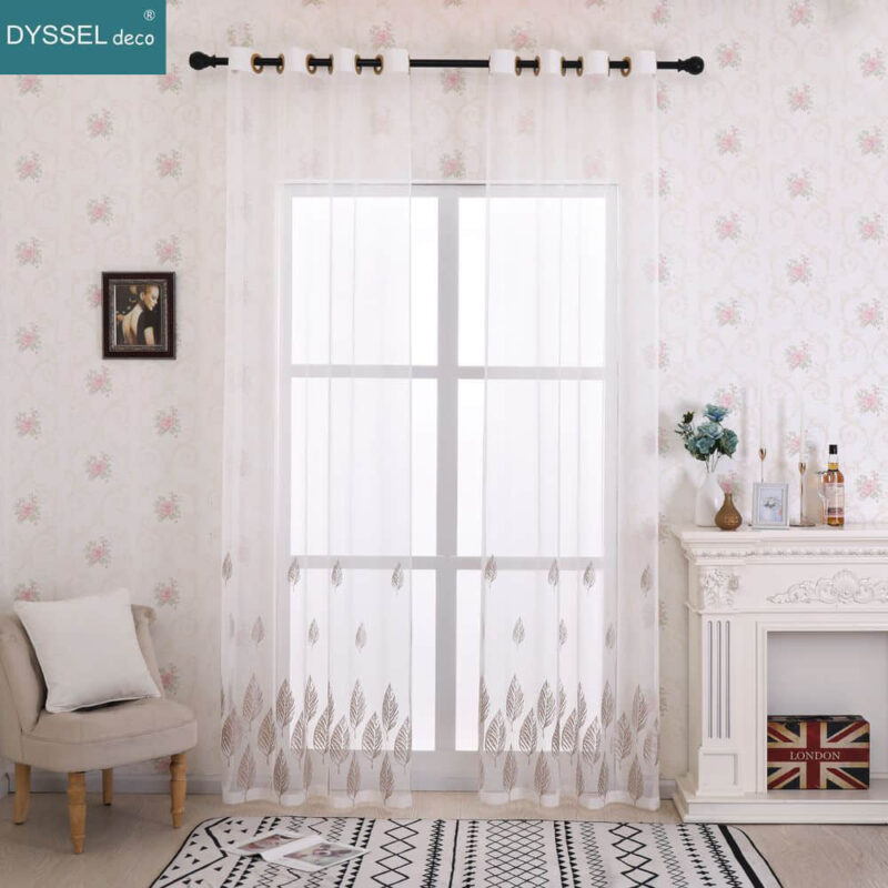 Home Sheer full Scallop Embroidery Floral Window Curtain - Image 3