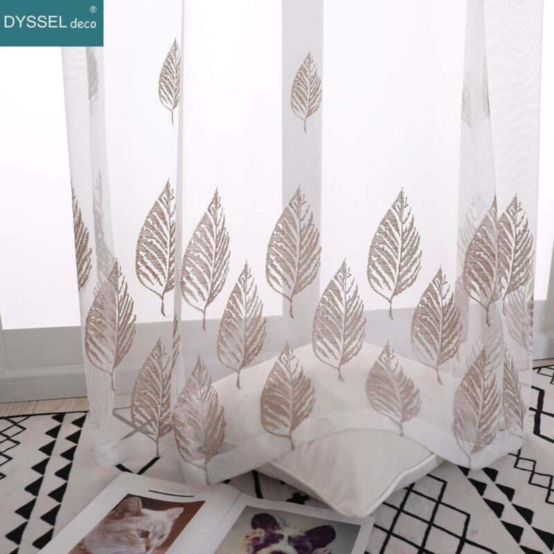 Home Sheer full Scallop Embroidery Floral Window Curtain - Image 4