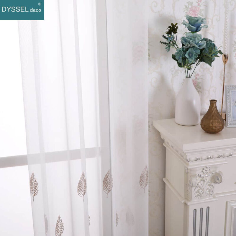 Home Sheer full Scallop Embroidery Floral Window Curtain - Image 5