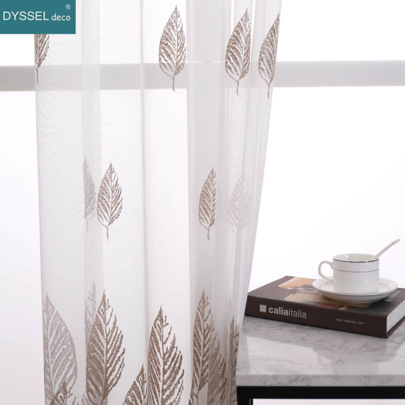 Home Sheer full Scallop Embroidery Floral Window Curtain