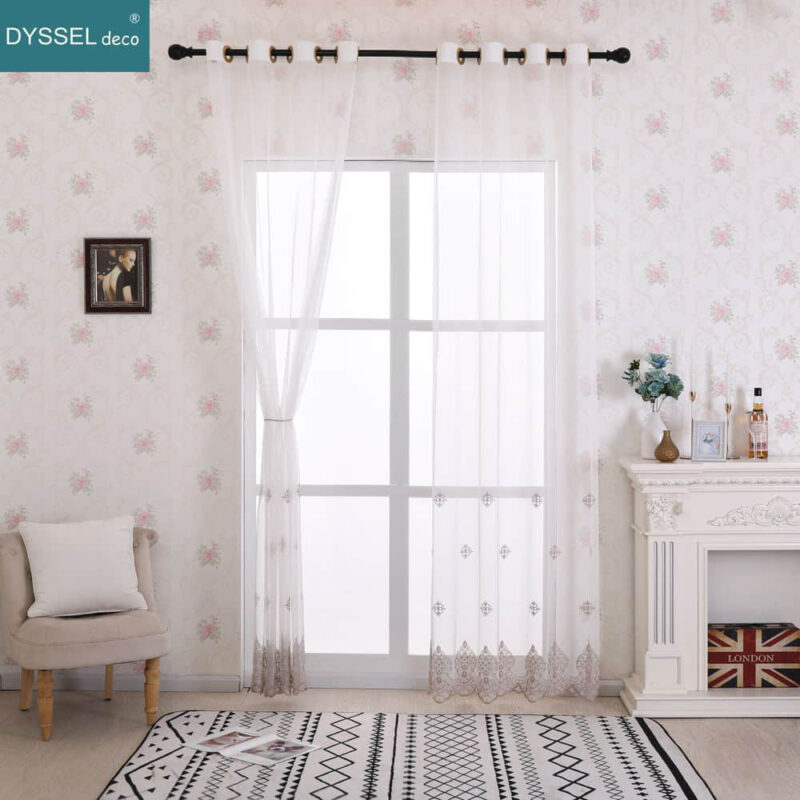 Home Sheer full Scallop Embroidery Floral Window Curtain