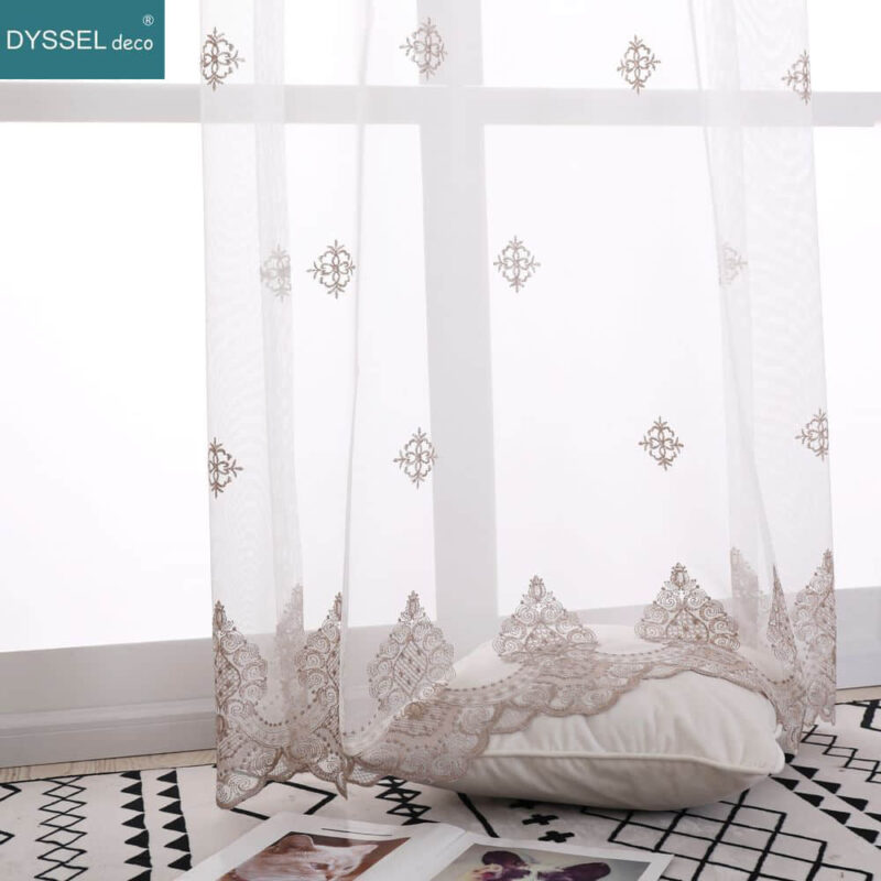 Home Sheer full Scallop Embroidery Floral Window Curtain - Image 3