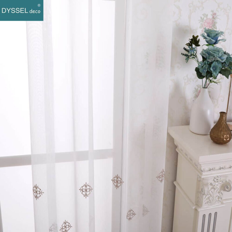 Home Sheer full Scallop Embroidery Floral Window Curtain - Image 4