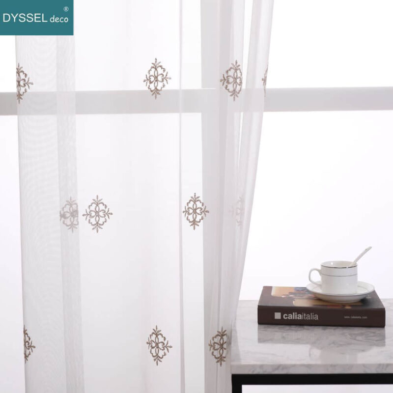 Home Sheer full Scallop Embroidery Floral Window Curtain - Image 5