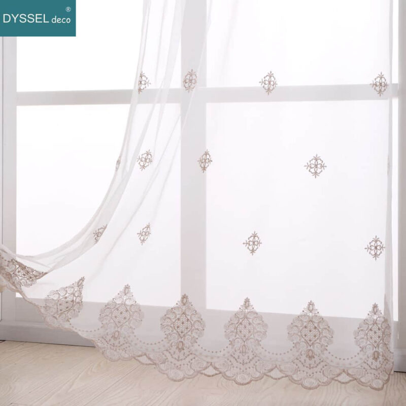 Home Sheer full Scallop Embroidery Floral Window Curtain - Image 6