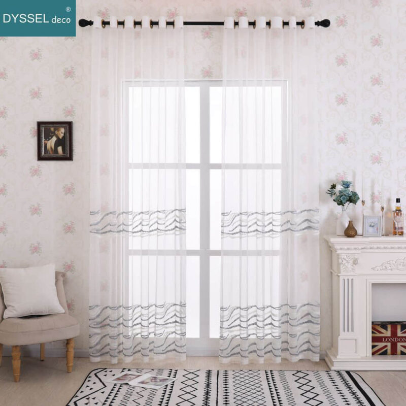 Sheer Curtains for Bedroom Floral Embroidered Tulle Voile - Image 2