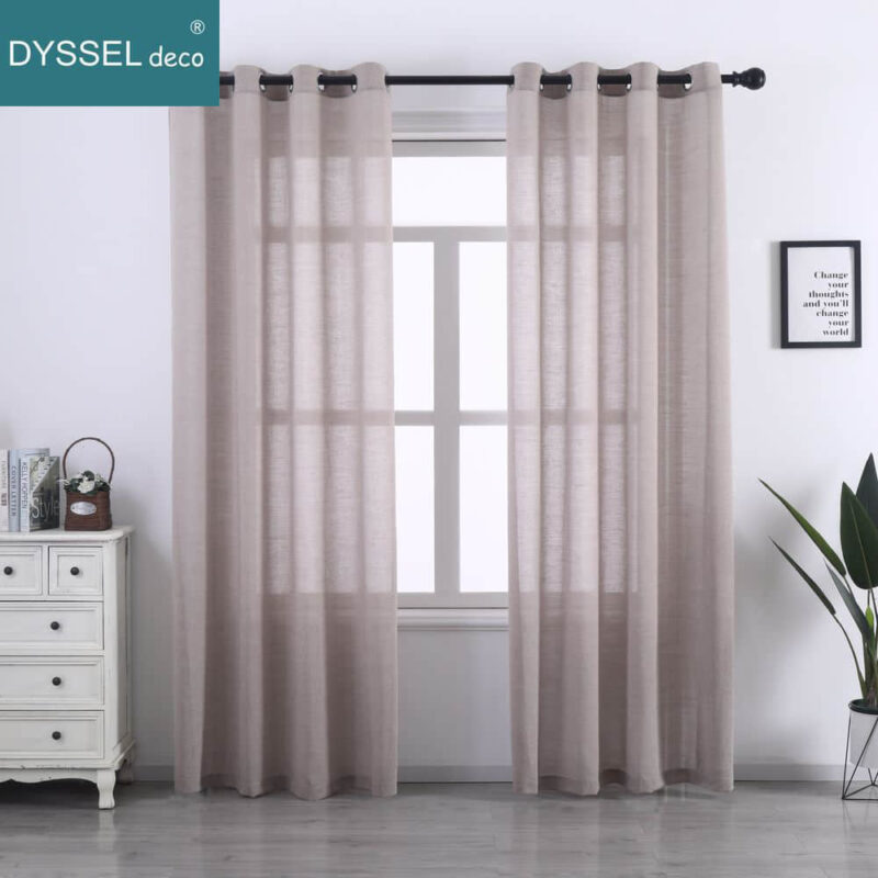 Solid Semi-Sheer Natural Linen Window Curtains for Bedroom - Image 2