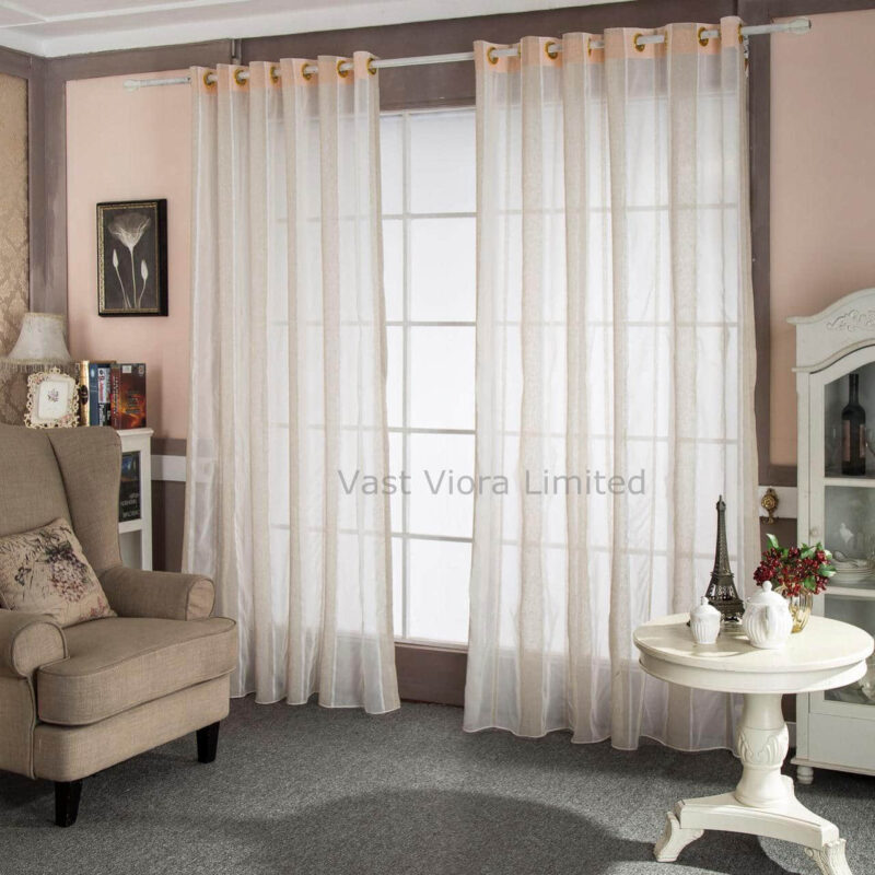 Modern Linen Offwhite Striped Snow Sheer Tulle Curtains - Image 5