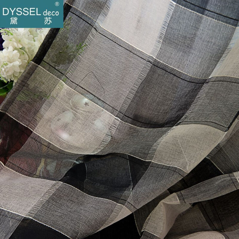 Retro Deco Home Geometric Check Sheer Curtains - Image 5