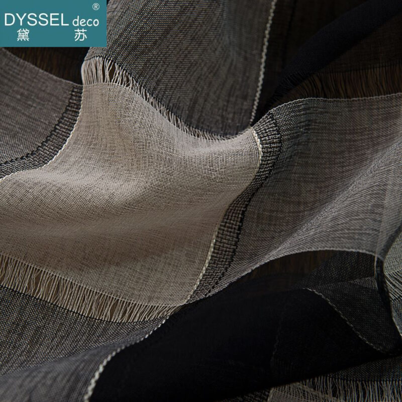 Retro Deco Home Geometric Check Sheer Curtains - Image 6