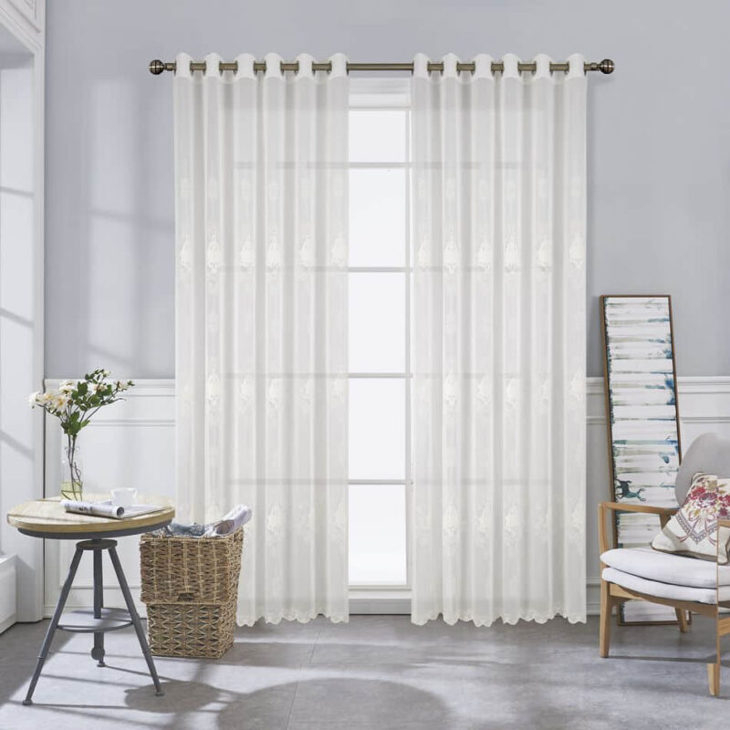 Home Scallop Embroidery White Floral Sheer Window Curtain - Image 2