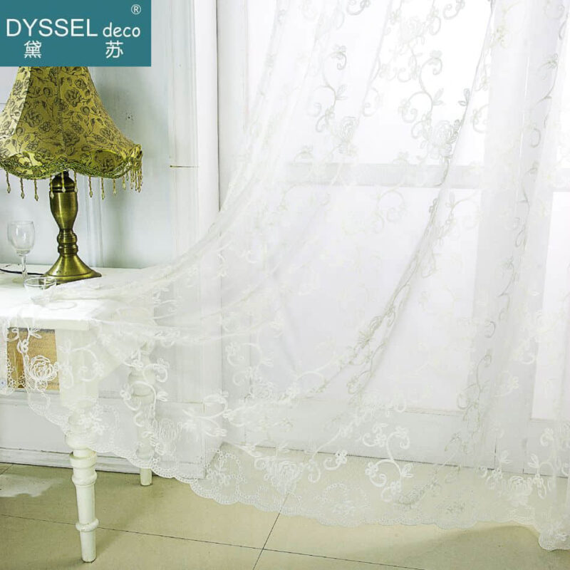 Deco Sheer Scallop Embroidery White Floral Window Curtain - Image 6