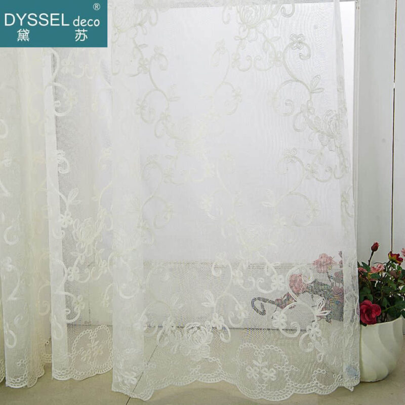 Deco Sheer Scallop Embroidery White Floral Window Curtain - Image 7