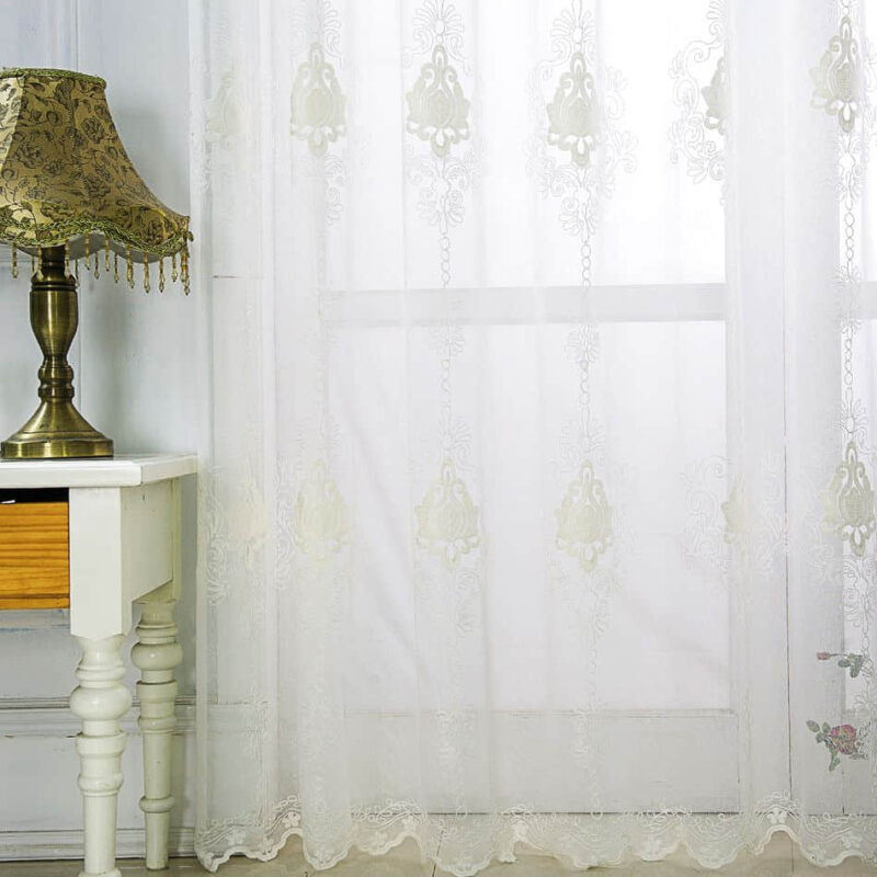 Home Scallop Embroidery White Floral Sheer Window Curtain - Image 3
