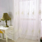 Home Scallop Embroidery White Floral Sheer Window Curtain