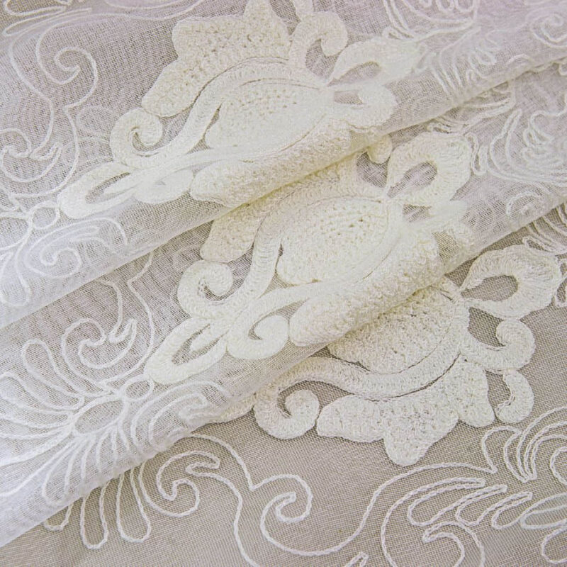 Home Scallop Embroidery White Floral Sheer Window Curtain - Image 6