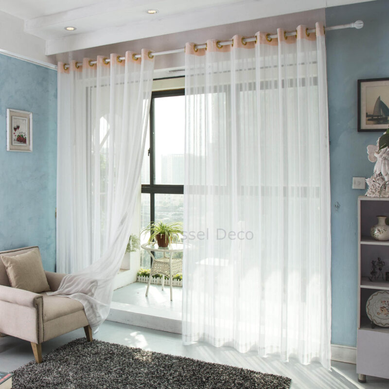 Decorative White Grey Linen Striped Home Sheer Window Curtains - Image 2