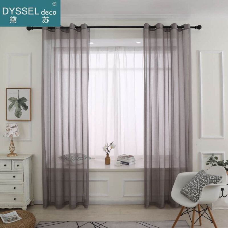 Modern Brown Linen Striped Snow Sheer Tulle Home Curtains - Image 3