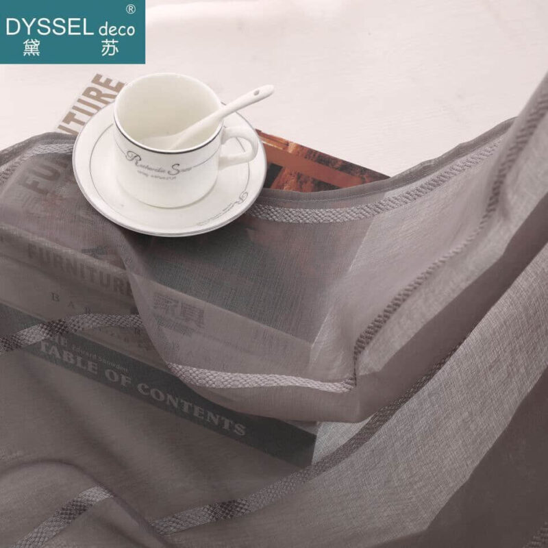 Modern Brown Linen Striped Snow Sheer Tulle Home Curtains - Image 4