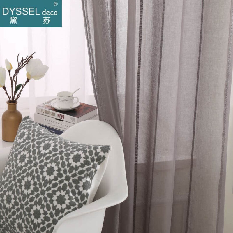 Modern Brown Linen Striped Snow Sheer Tulle Home Curtains - Image 5