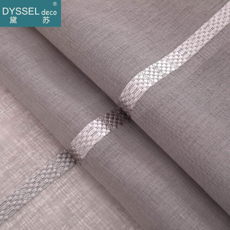 Modern Brown Linen Striped Snow Sheer Tulle Home Curtains - Image 6