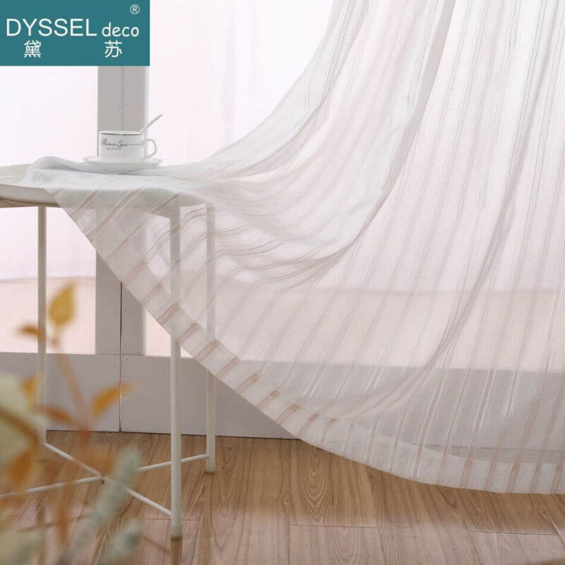 Modern Linen Offwhite Striped Snow Sheer Tulle Curtains - Image 5