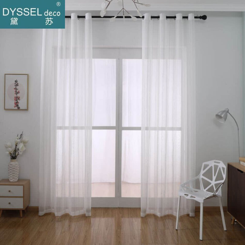 Modern Offwhite Striped Snow Sheer Tulle Curtains - Image 3