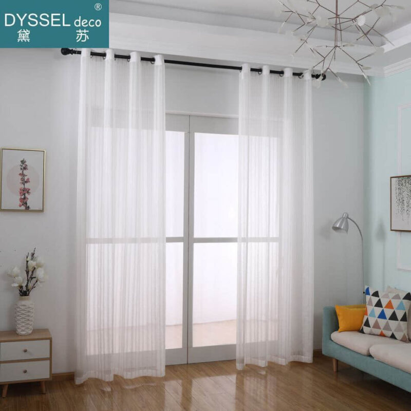Modern Linen Offwhite Striped Snow Sheer Tulle Curtains - Image 2