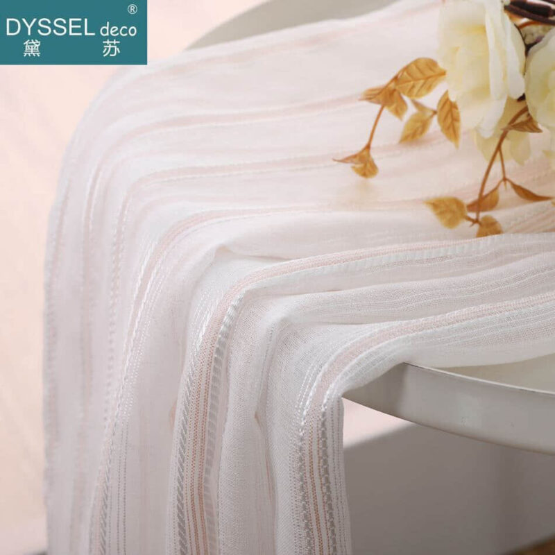 Modern Linen Offwhite Striped Snow Sheer Tulle Curtains - Image 3