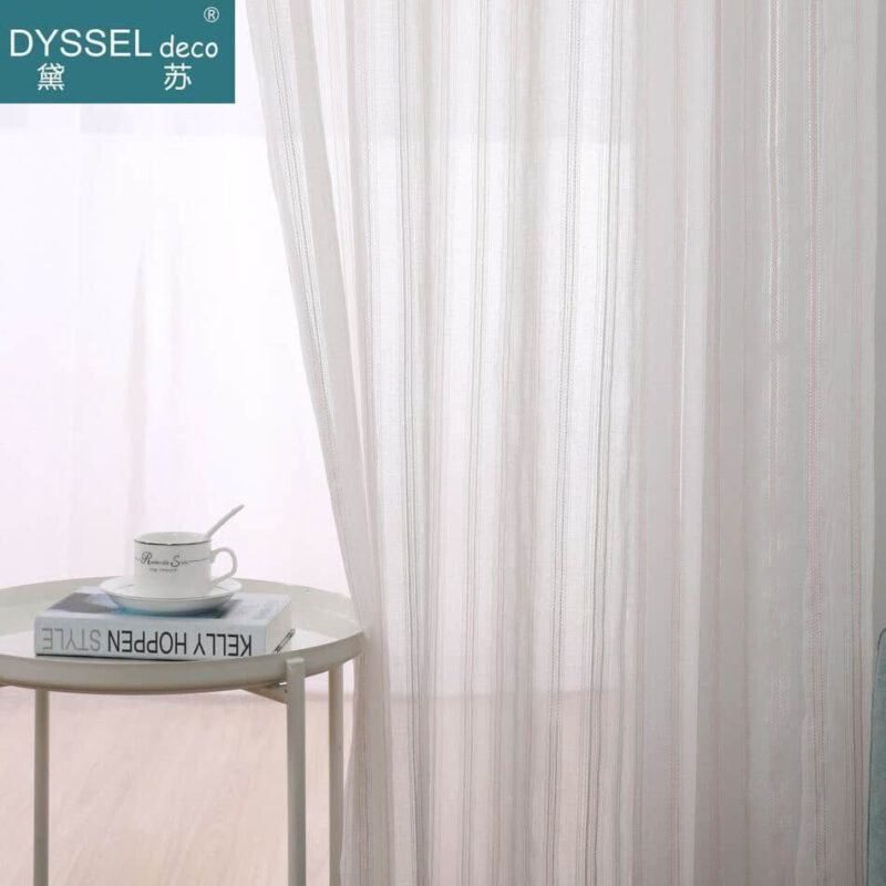 Modern Linen Offwhite Striped Snow Sheer Tulle Curtains - Image 4