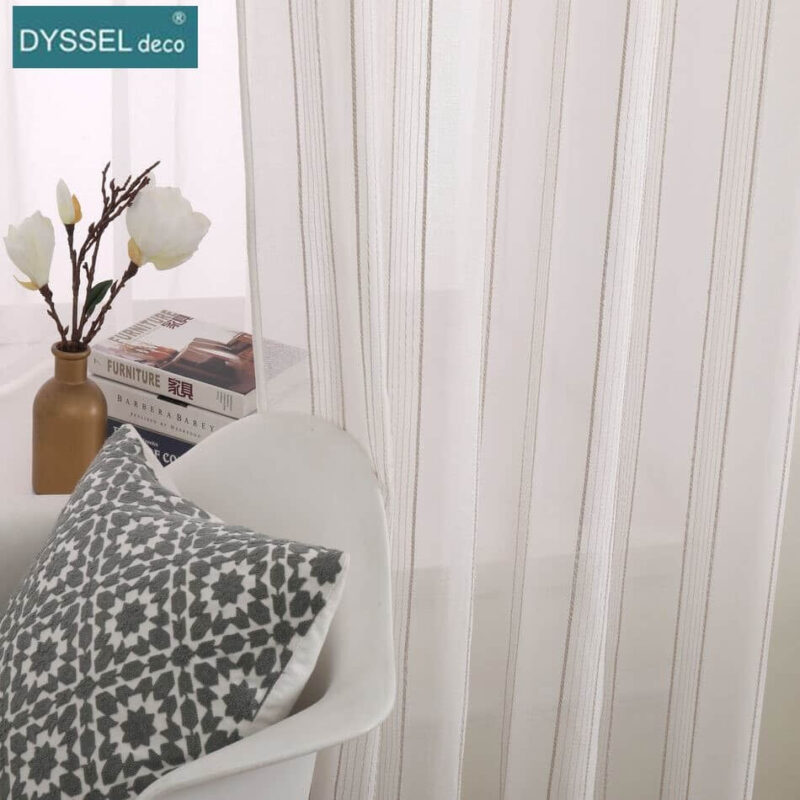 Modern Linen Striped Snow Sheer Tulle Home Window Curtains