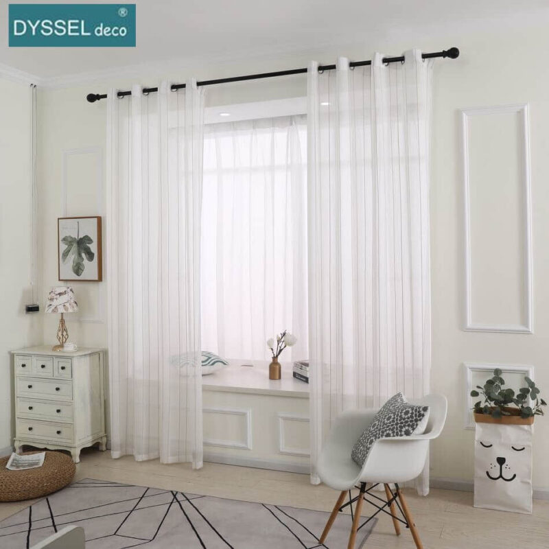 Modern Linen Striped Snow Sheer Tulle Home Window Curtains - Image 6