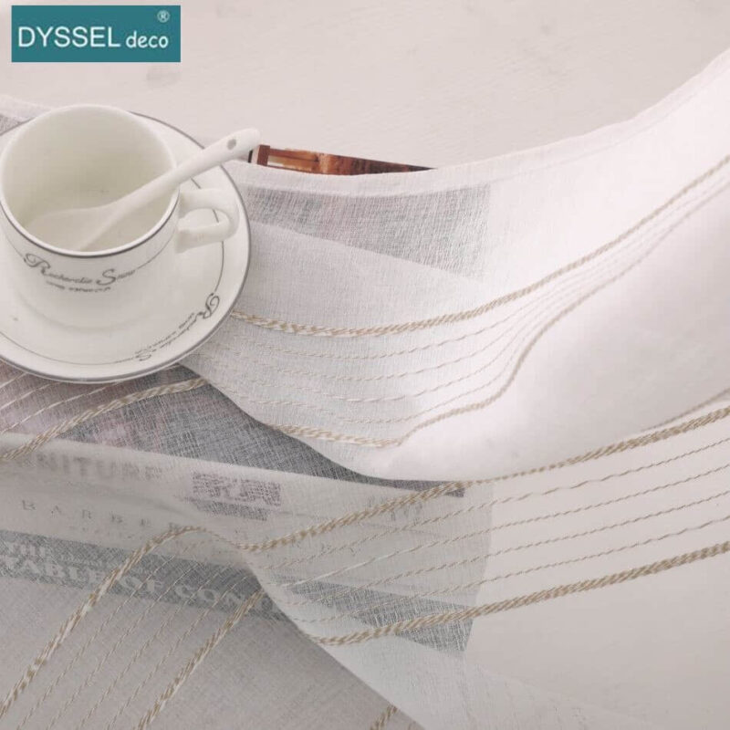 Modern Linen Striped Snow Sheer Tulle Home Window Curtains - Image 5