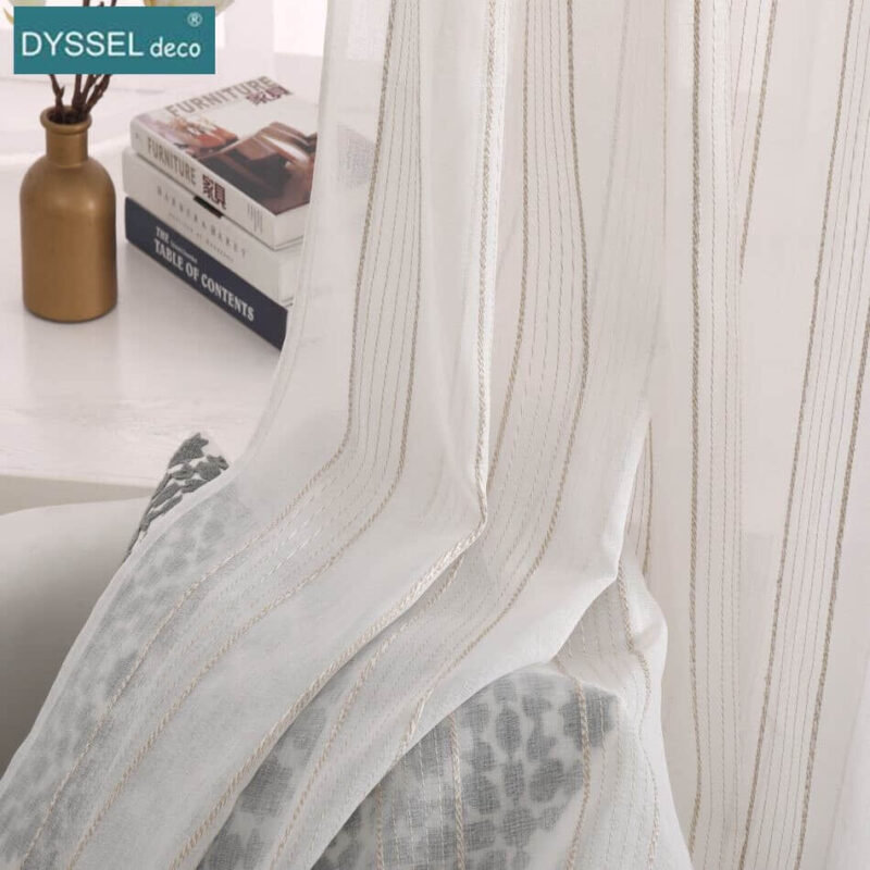Modern Linen Striped Snow Sheer Tulle Home Window Curtains - Image 4
