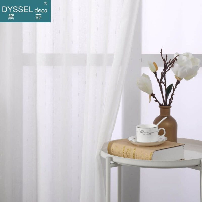 Modern Linen Striped Snow Sheer Tulle Home Window Curtains